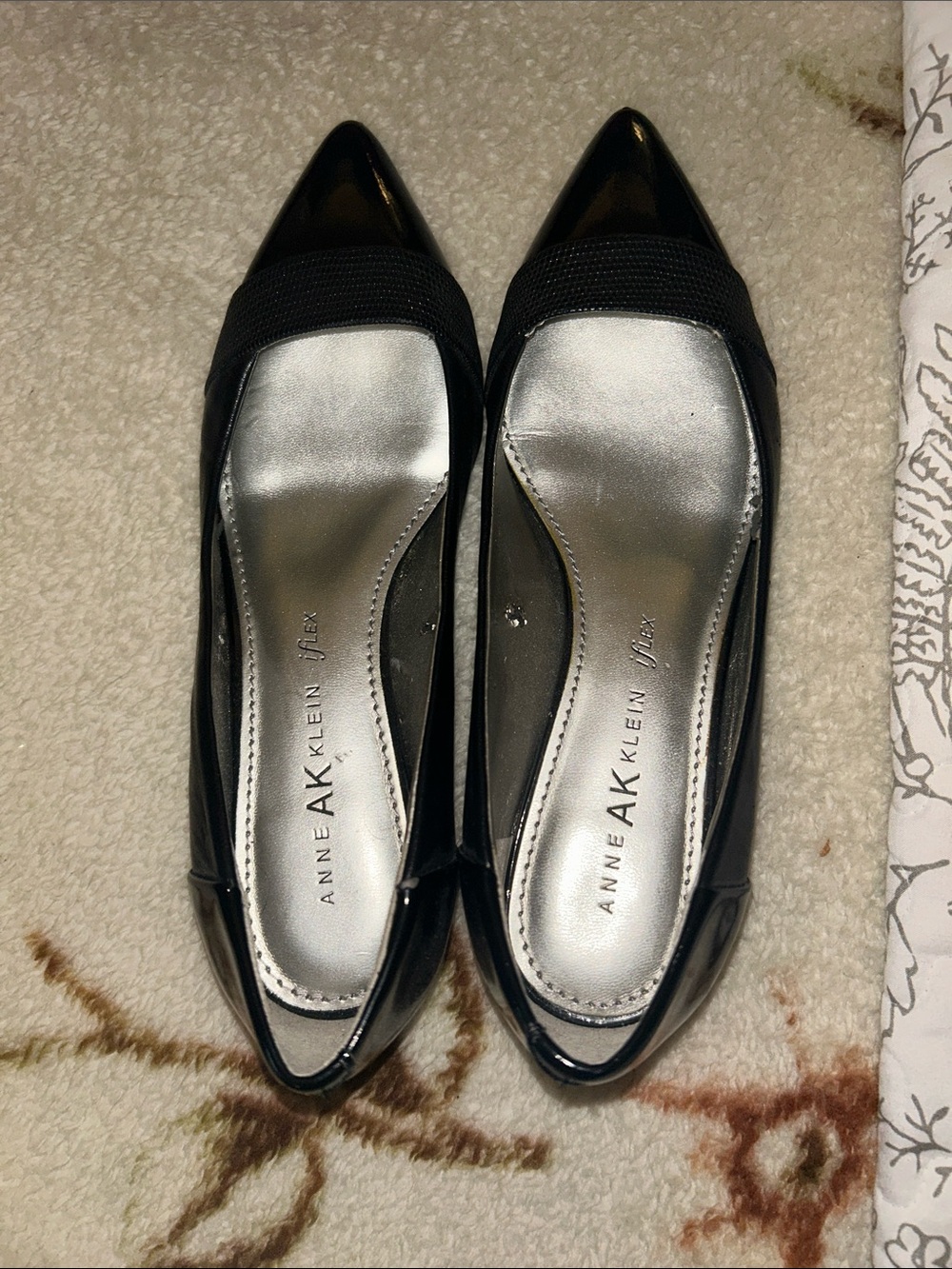 Anne Klein Black Patent Pointed Toe Kitten Heels